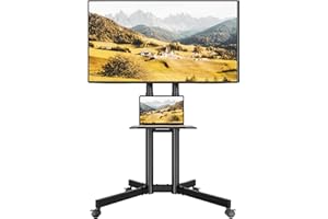 BONTEC Mobile TV Stand with Tilt Function, Rolling TV Cart for 32–85 Inch LED LCD OLED Flat & Curved TVs, Portable Stand with Laptop Shelf, Locking Wheels, Max VESA 600x400mm, 132 lbs Capacity, Black