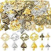 SUNNYCLUE 1 Box 72Pcs 12 Styles Metal Mushroom Charm Forest Themed Charms Bulk Rose Gold Silver Antique Bronze Alloy Tibetan Mushrooms Plants Tiny Pendants for Jewelry Making Earrings DIY Crafting