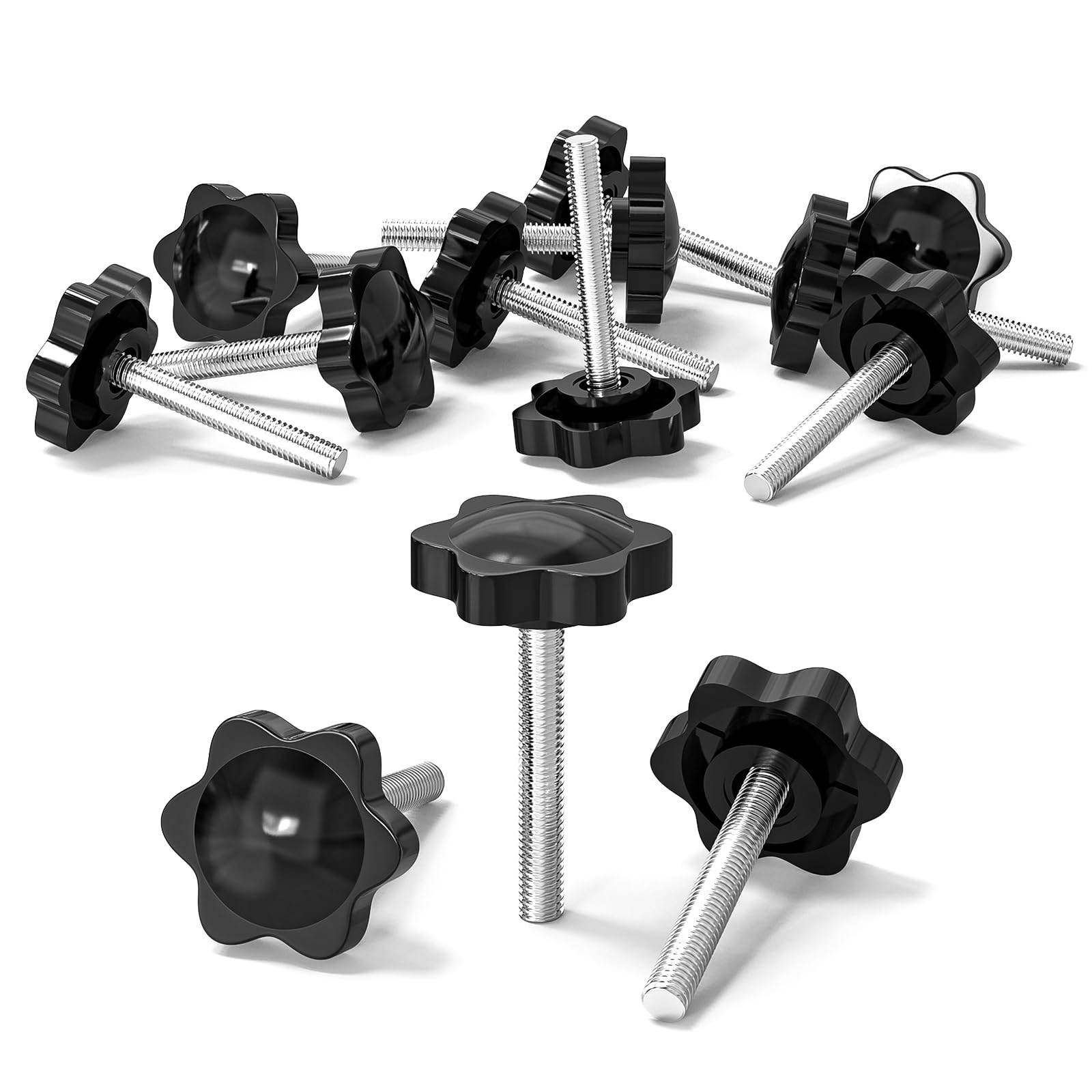 ORTAVA Pack of 10 Star Grip Screws, Screws with Handle M6 x 40 mm, Knurled Screw, Star Head Screw, Star Grip Nut, Clamping Knob for Machine Tools, Machine (Black)