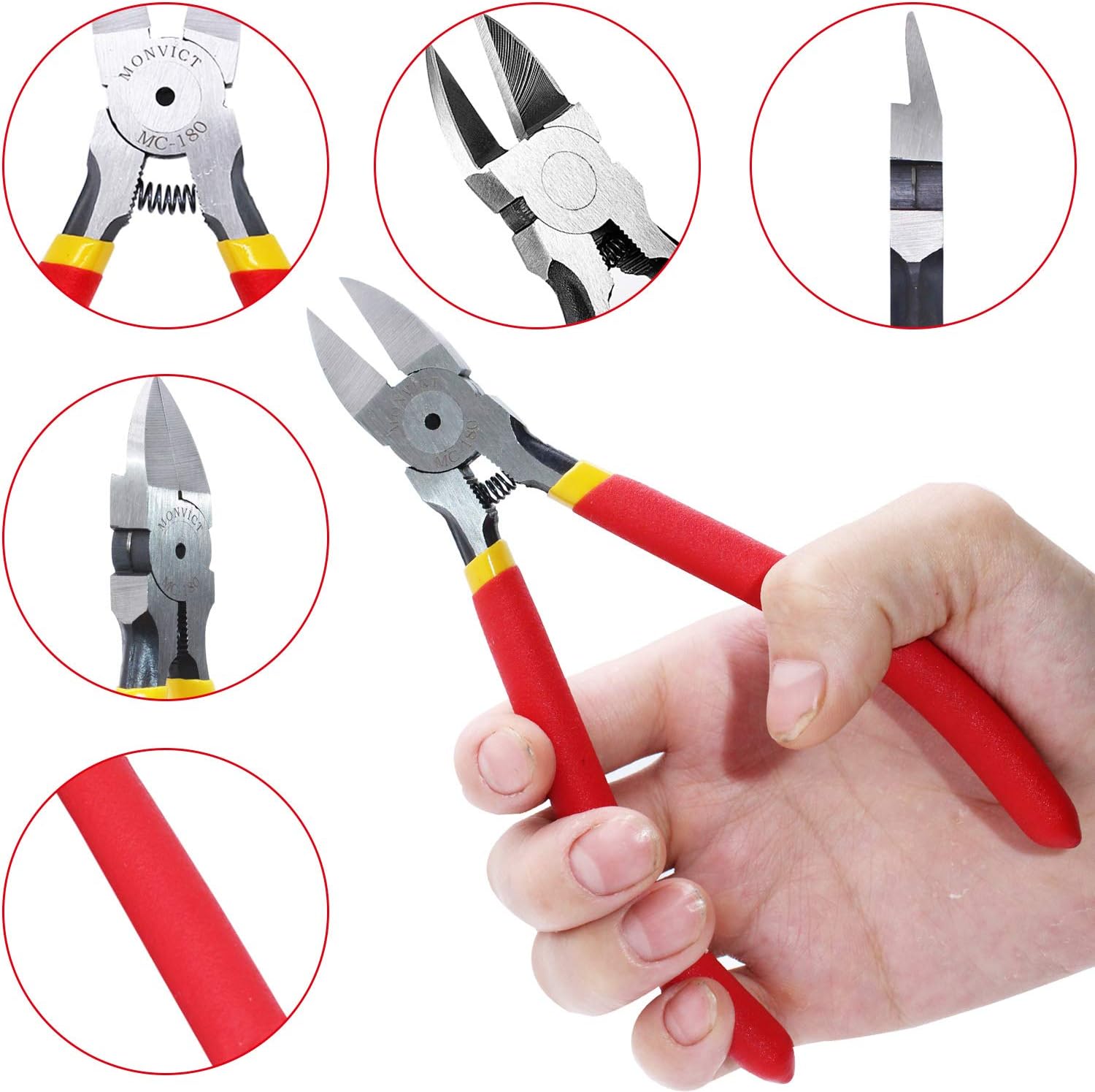MC-180 Wire Cutter, 6 inch Precision Side Cutter Heavy Duty Flush Cutting Pliers, Cutters for Cables, Wires, Zip Ties and More - - 
