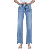 Lovervet by VERVET Women's High Rise Raw Hem Ankle Slim Wide Jeans