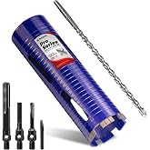 DaduoRi 3" Pro Dry Core Drill Bit with Pilot Bit &amp; 3 Adapters (SDS Plus/SDS Max/1/2 Hex), Upgraded-Welded Blade Core Bits for Concrete with Rebar, Masonry, Brick, Mortar - 9.5" Depth, 5/8"-11 Thread