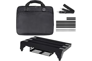 SOYAN 14" x 10.6" Aluminum Alloy Guitar Pedal Board with Power Supply Tray, Carry Bag & Mounting Tapes Included (Black, APB-1