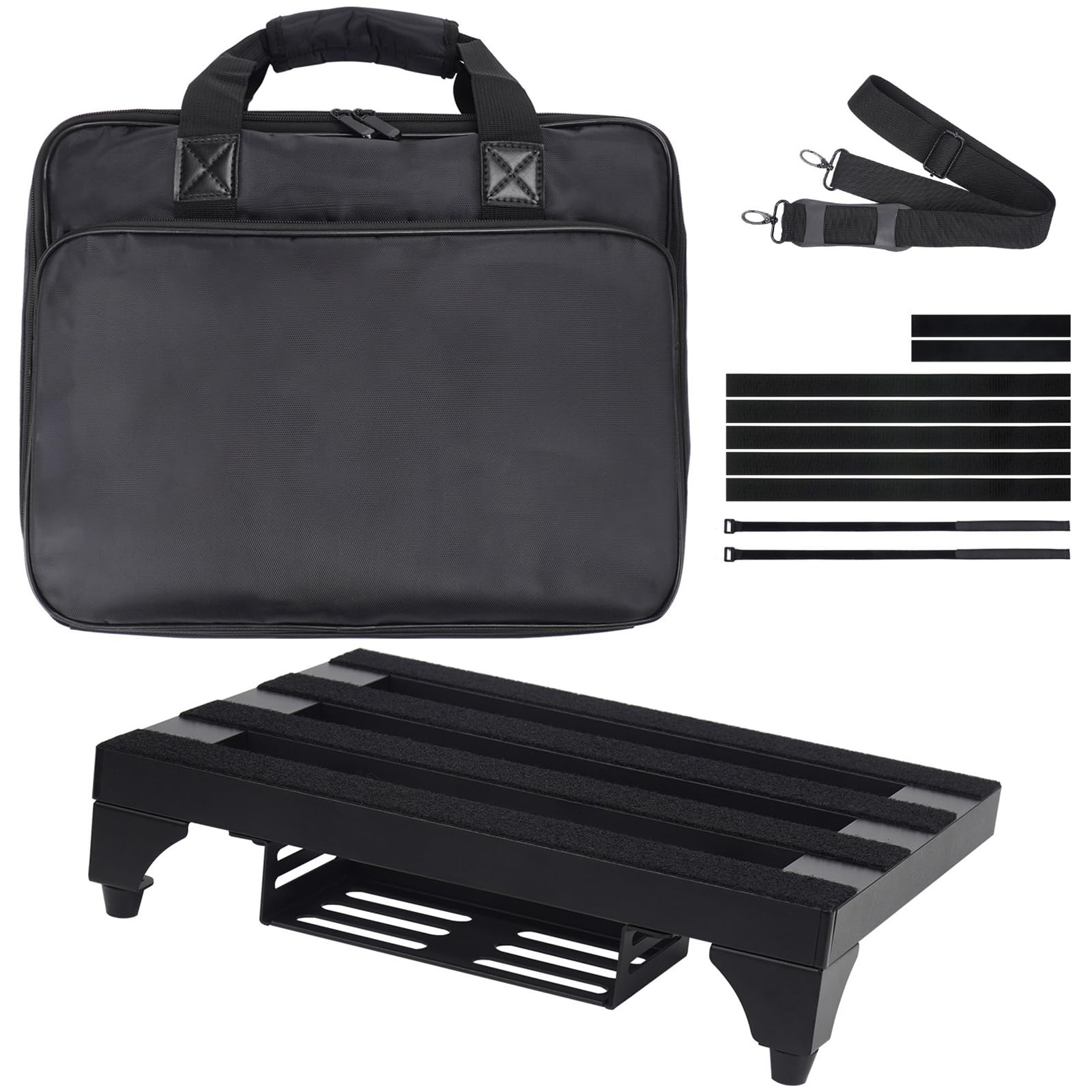 Photo 1 of SOYAN 14” x 10.6” Aluminum Alloy Guitar Pedal Board with Power Supply Tray, Carry Bag & Mounting Tapes Included (Black, APB-14BK)