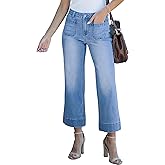 luvamia Wide Leg Jeans for Women Trendy High Waisted Flare Jeans Cropped Denim Pants Stretchy Baggy with Patch Pockets