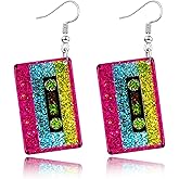 Womens 80s 90s Neon Halloween Earrings Punk Retro Colorful Acrylic Drop Earring for Women, Vintage Geometric Drop Dangle for Cosplay Glow Party Music Festival Costume Jewelry Accessories Gifts