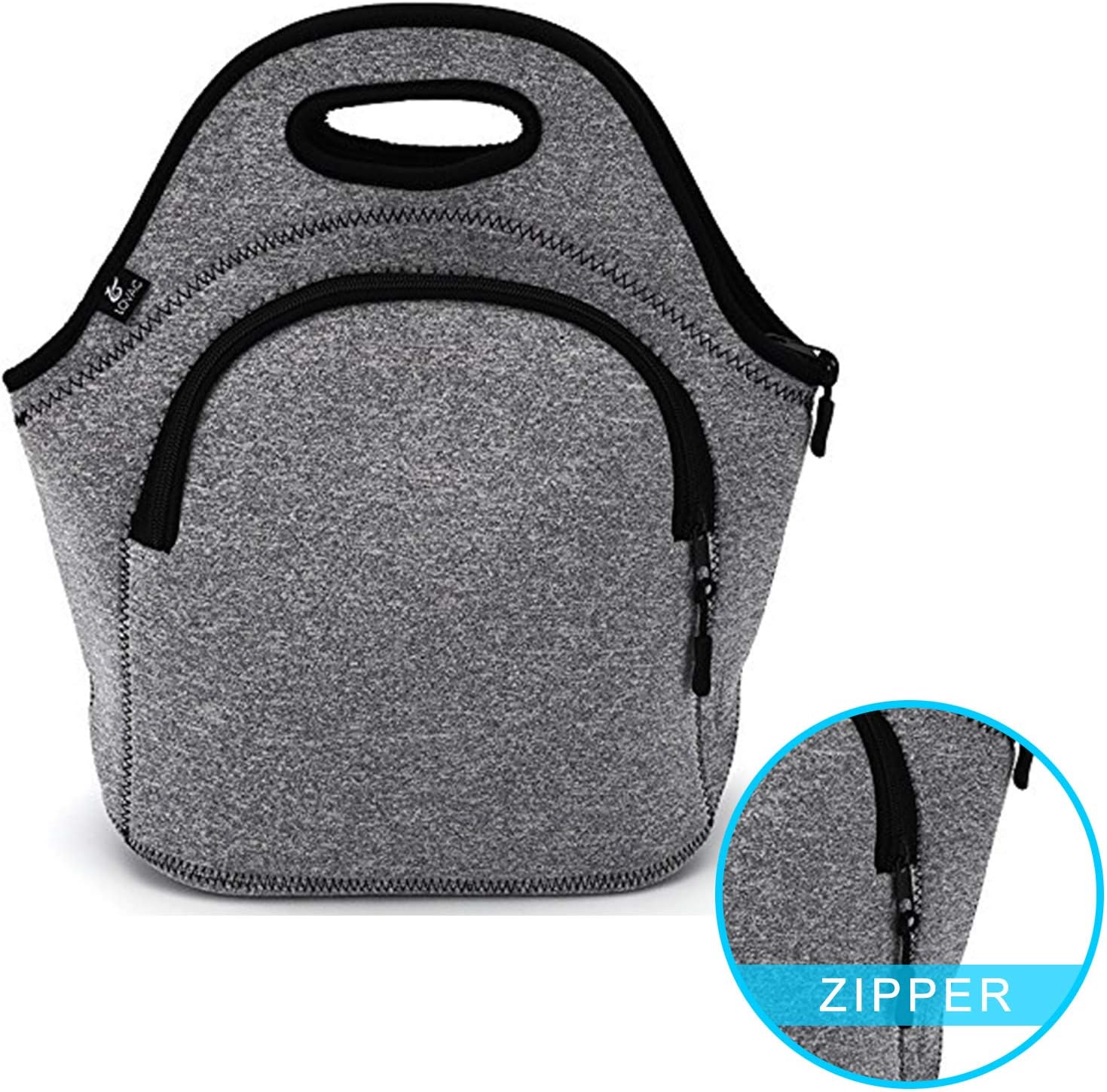 LOVAC Reusable Lunch Bag for Men,Lunch Tote,Durable and Waterproof Neoprene Lunch Bags,Insulated Soft and Lightweight (Zipper-Grey)