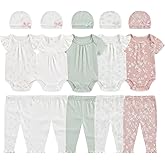 BABYSOLIS 0-12 Months Unisex Baby Pants Sets New born Bodysuit and Hats 15 Pack Boy Girl Infant Comfort Outfit Clothes