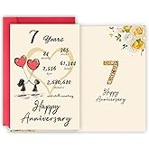 Detuca 7th Anniversary Card,7th Anniversary Decorations,7 Year Wedding Anniversary Card Gift,Happy Golden Diamond Anniversary,8x5.3 Inches,Double-Sided