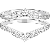 Blongme Wedding Ring Guard Enhancers for Women Ajustable Curved Bands Stackable Half Eternity Rings Cubic Zirconia CZ 925 Sterling Size 4-12