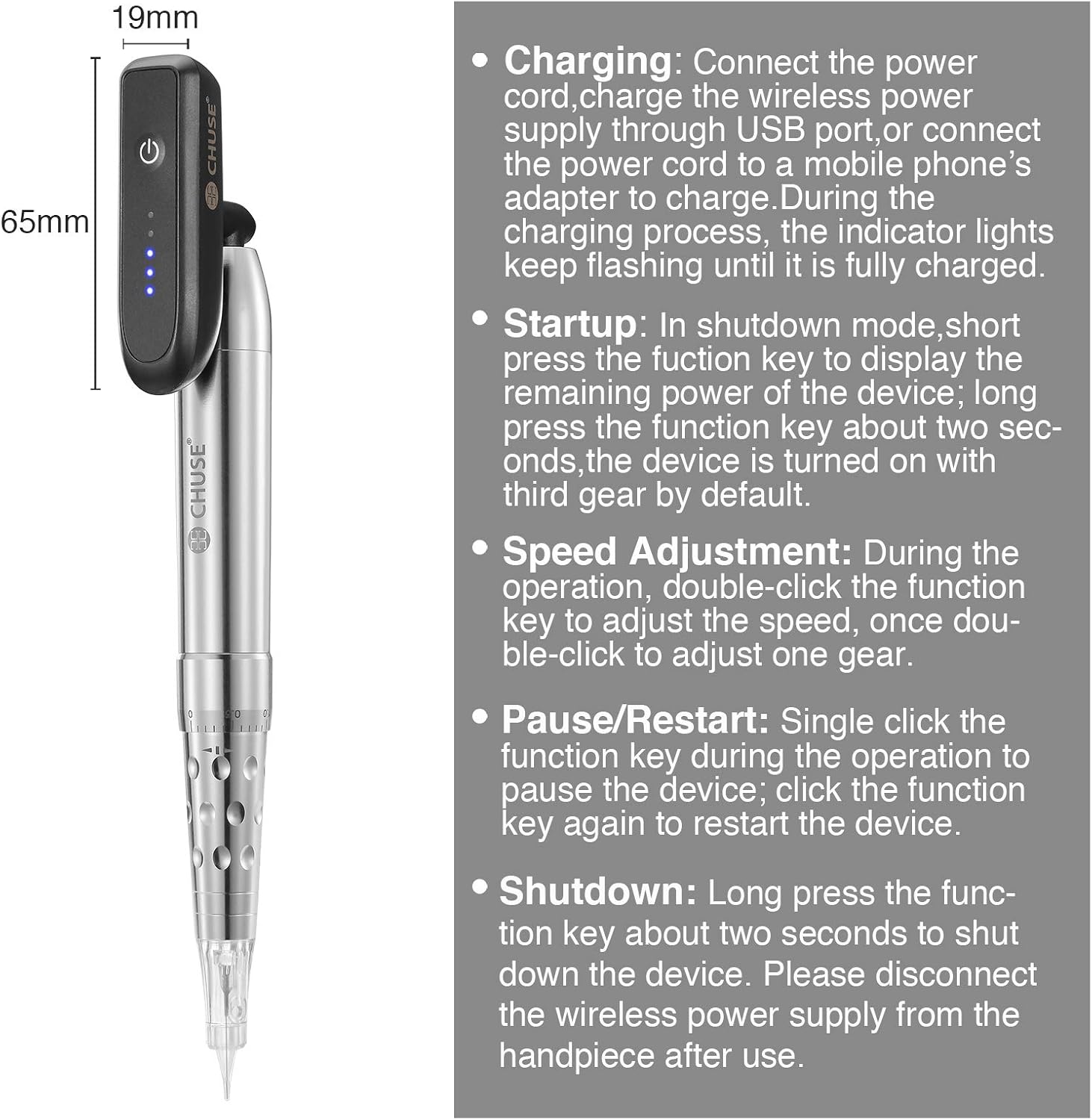 CHUSE C18 Wireless Tattoo & Permanent Makeup Machine Kits Tattoo Gun Sets (C18 Wireless Machine) - Image 3
