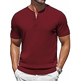 COOFANDY Men's Knit Henley Shirts Short Sleeve Casual Basic Tee Summer Button Soild T Shirts