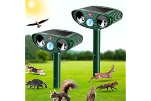 Gebatule Pack of 2 Ultrasonic Animal Repellent Outdoor Solar Deer Repellent Devices with Motion Sensor Cat Squirrel Skunk Rabbit Raccoon Repellent Solar Animal Repeller Deterrent for Garden Yard