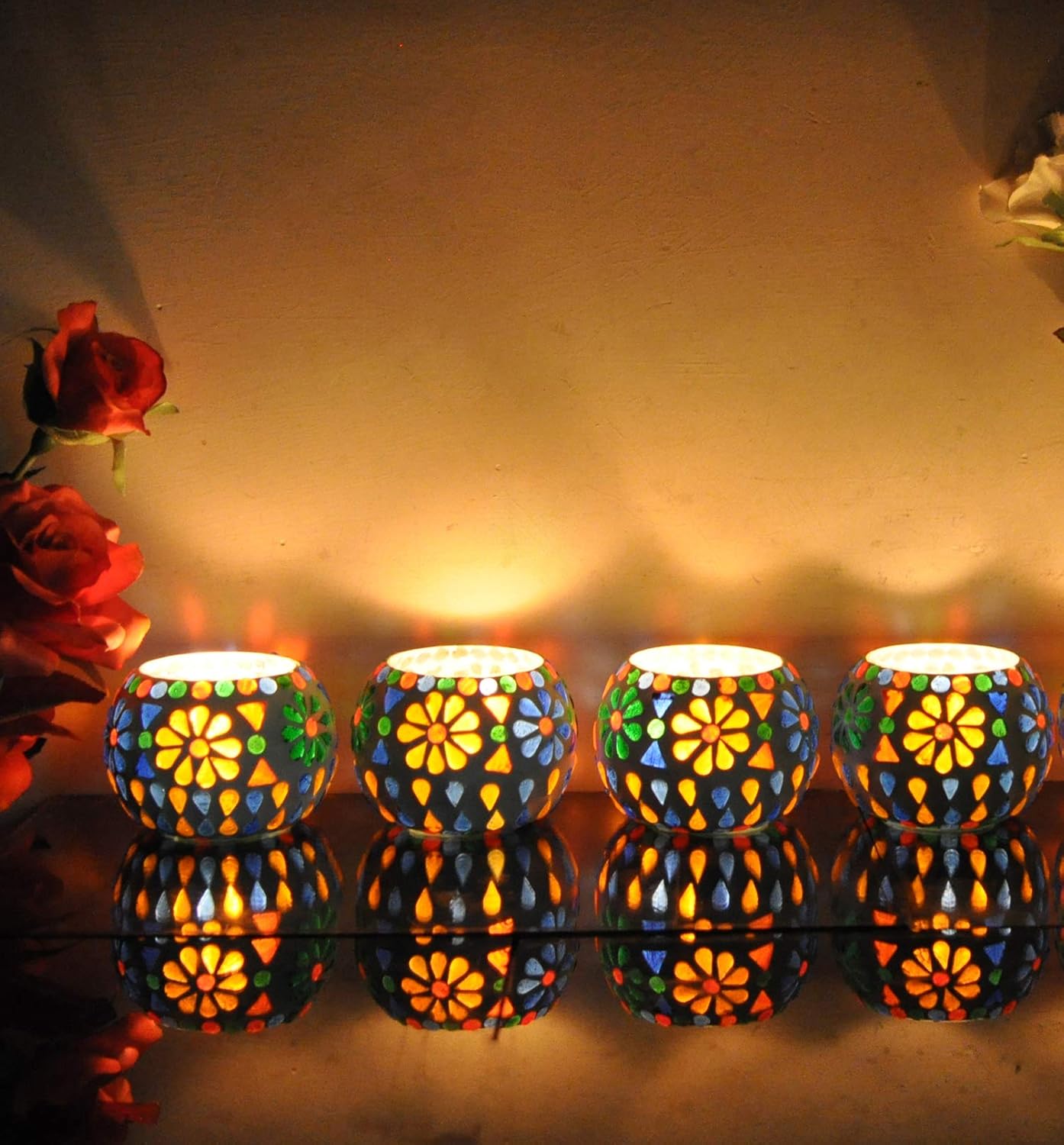 Buy Lal Haveli Home Decor Items Mosaic Glass Tealight Candle Holders