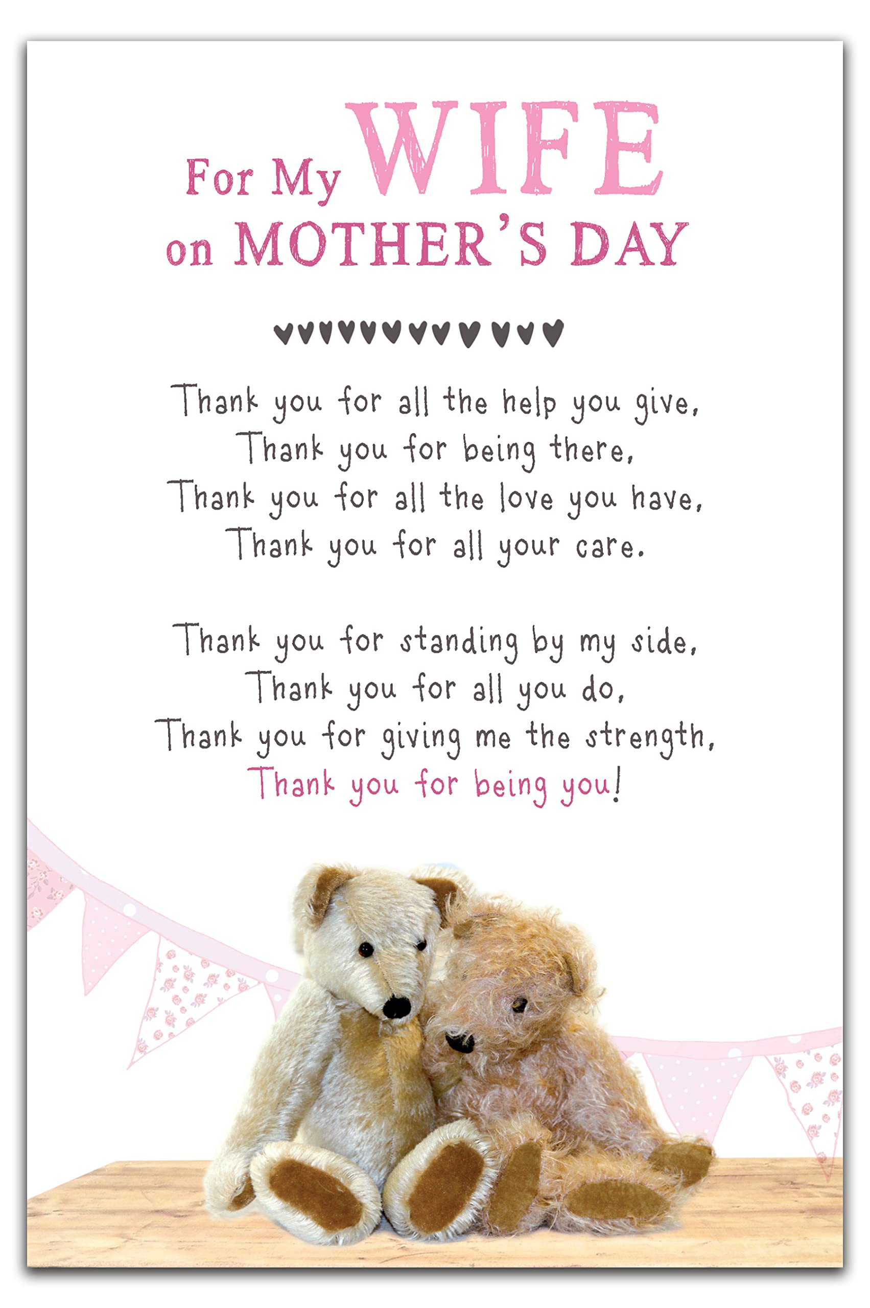 Emotional Rescue Mother's Day Card for Wife, Thank you for all the Help you Give, Wife Mothers Day Card, Cuddly Cute Teddy Bears, Multi-Coloured