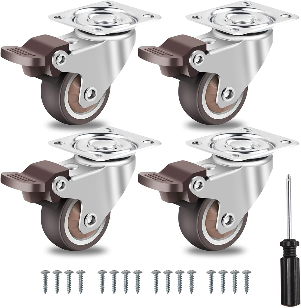 W B D WEIBIDA 2 in Castor Wheels with Brakes, 600 Lbs, 4 Pack