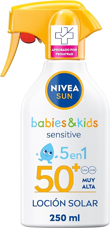 Nivea sun babies & kids sensitive spray fp50+ (1 x 270 ml), protetor solar à prova d'água para peles sensíveis, creme para bebês e crianças