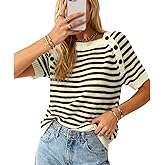 Women's Sweater Striped Pullover Crew Neck Knitted Sweater Vest Short Sleeve Tops 2026 Casual Spring Summer T-Shirt