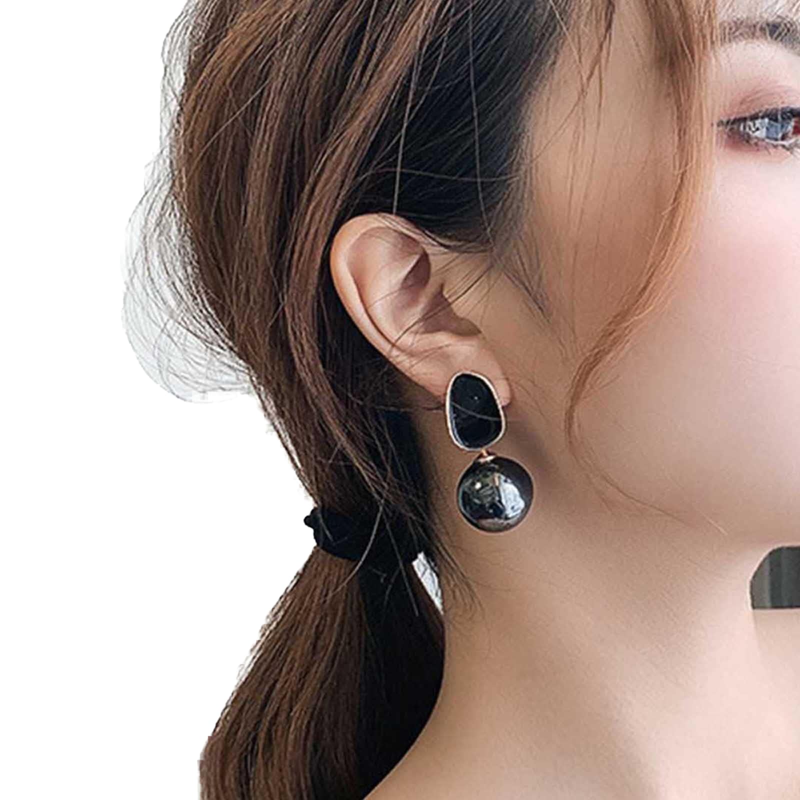 Yienate Vintage Black Pearl Drop Earrings - Exquisite Sphere Dangle Studs for Women Girls - Bridal Ball Earrings for Prom - Jewelry Gift