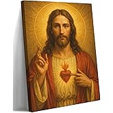 Sacred Heart of Jesus Canvas Wall Art Divine Mercy Wall Decor Jesus Portrait Painting Christian Religious Artwork Catholic Poster Prints for Bedroom Living Room Prayer Room Church 12x16in