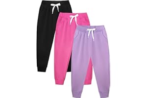 NIOIPXA Girls Sweatpants 3-Pack | Kids Jogger Pants with Drawstring & Pockets | Soft Casual Pull On Pants for Toddler & Girls