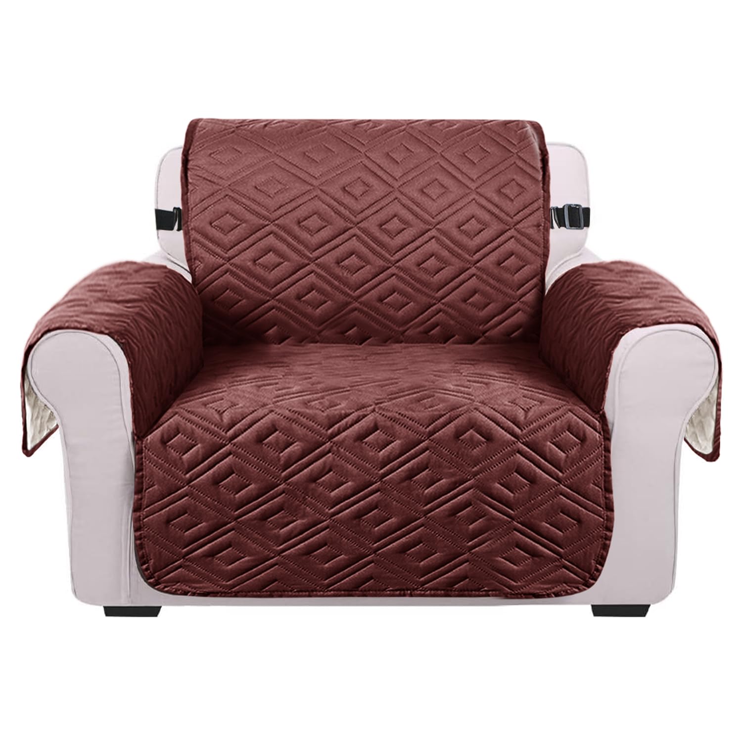 Imperial Rooms Sofa Cover 1 Seater Reversible Quilted Couch Covers Waterproof Adjustable Elastic Straps Sofa Slipcovers Sofa Covers For Pets And Kids (Brown-Beige)