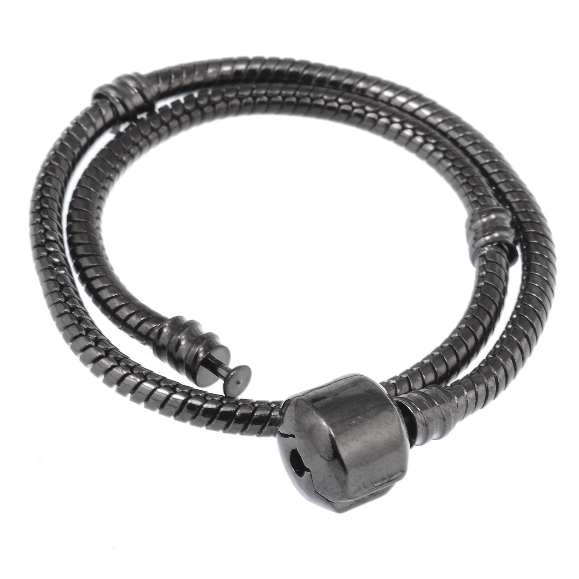 RUBYCA 5pcs Gunmetal Black Size Mix Lot of Clasp European Snake Chain Charm Bracelet fit Charm Bead
