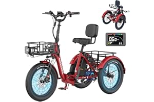 MOONCOOL Electric Tricycle for Adults, 500W 48V Folding Electric Trike Peak Power 1000W, 20"x3.0" Fat Tire 3 Wheels Electric 