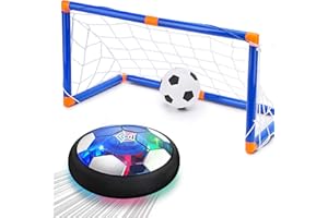 CUKU Hover Soccer Ball Kids Toy - Rechargeable 2 Goals and Inflatable Ball,Indoor Floating Soccer with LED Light and Safe Bumper,Gifts for Age 3 4 5 6 7 8 9 10 Years Old Boys Girls(No AA Batteries Needed)