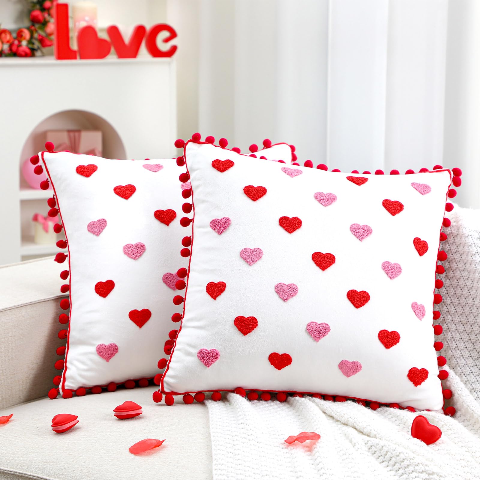 Photo 1 of *******1PCS*******Oudain Valentines Day Throw Pillow Covers 18 x 18  Heart Love Couples Decorations Embroidery Cushion Covers Home Decor for Couch Girlfriend Sofa Bedroom (Red)