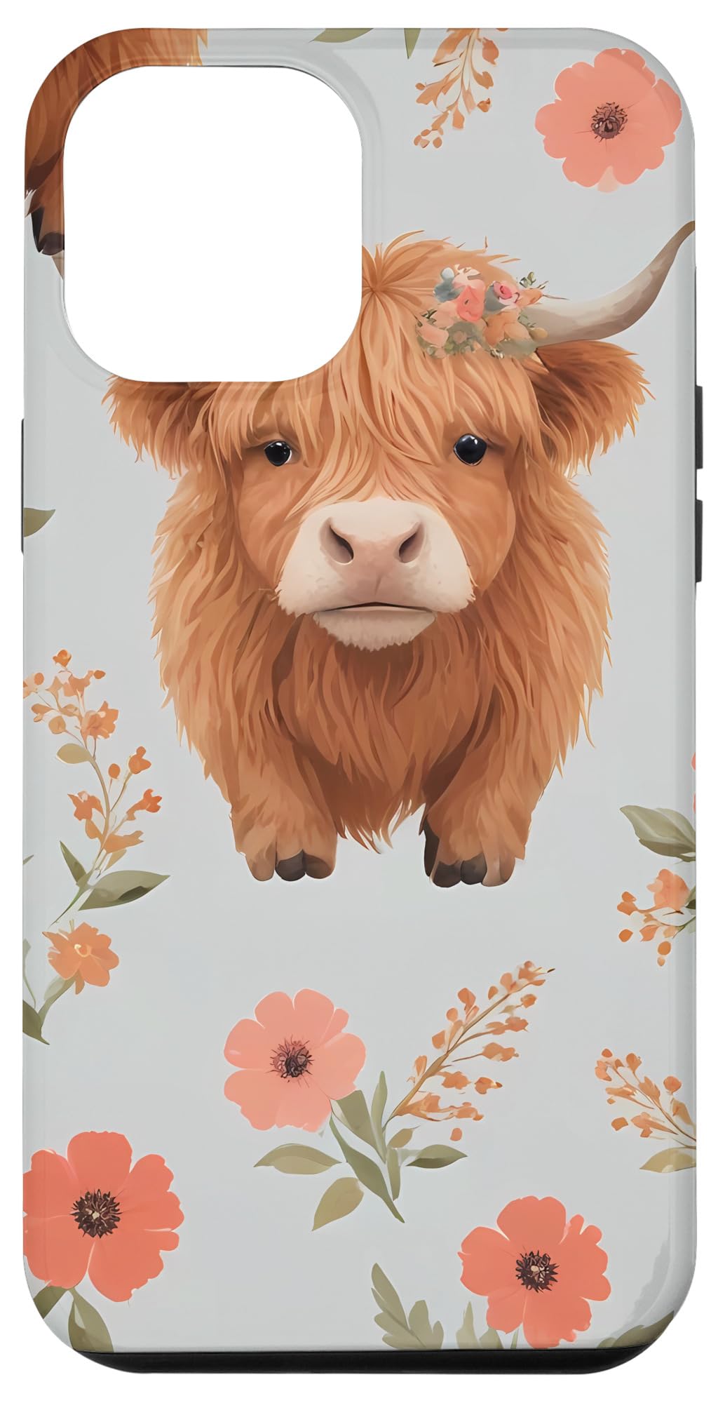 iPhone 15 Pro Max Chic Western Boho Floral Highland Cow Design Case