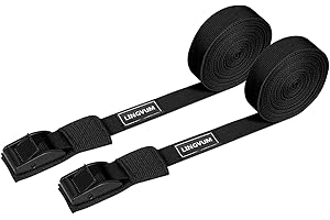 LINGVUM Kayak Tie Down Straps for Roof Rack - 15 Feet Adjustable Cam Buckle Lashing Strap for Kayak, Surfboard, SUP Board, Canoe, Cargo (Pair) - Black/Green/Golden