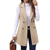 ELLEVEN Women’s Tweed Long Vest Sleeveless Herringbone Double Breasted Fall Winter Blazer Jackets Casual Fashion Outerwear