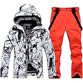 SnowElve Mens Ski Jacket and Pant Set Waterproof Ski Outfits for Men Snowboarding Jacket Winter Warm Mens Snow Suit