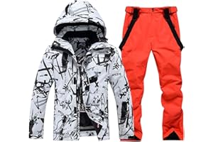 SnowElve Mens Ski Jacket and Pant Set Waterproof Ski Outfits for Men Snowboarding Jacket Winter Warm Mens Snow Suit