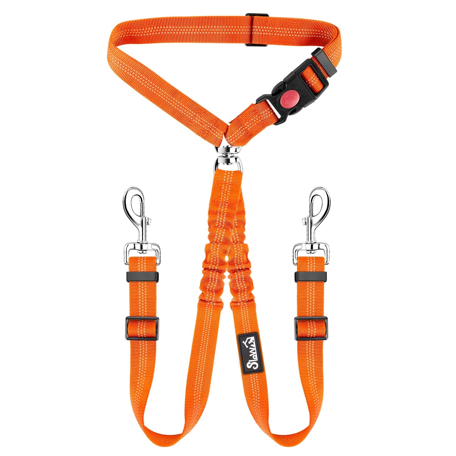 SlowTon Double Dog Seat Belt, Adjustable Headrest Dog Car Harness with Anti-shock Elastic Bungee Buffer, 2-in-1 Pet Cars Safety Seatbelt Restraint and Dog Leash Lead for Travel Walking Daily Use