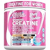 Creatine for Women | Creatine Monohydrate + BCAA Powder Myo-Inositol Collagen Biotin Hyaluronic Acid Folate L Glutamine Vitamin D3 Iron Zinc D-Chiro-Maca Digestion Shelf Builder by Clean Nutra