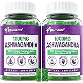 ELLAMENTZ Ashwagandha Gummies 1000mg with L-Theanine & Magnesium - Natural Calm Gummies with Vitamin D3, B12 & Zinc Support Relaxation, Daily Mo♡d Balance, Night Rest, Sugar Free,120 Counts