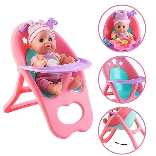 deAO Baby Doll Set with Crib Bed High Chair Stroller Baby Doll