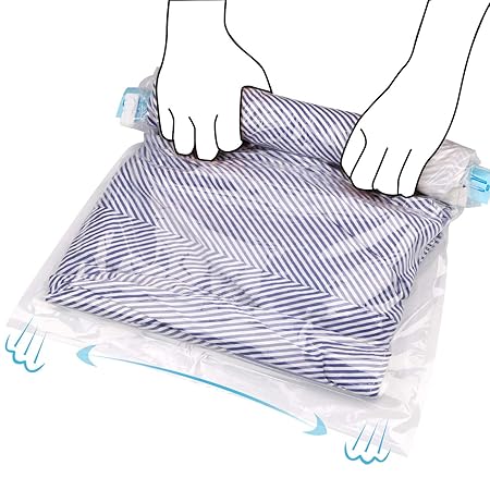 ALIENGT Vakuumbeutel Reise, 10 TLG Set Vakuum Aufbewahrungsbeutel für Kleidung Bettdecken Bettwäsche Kissen, Rollen per Hand 
