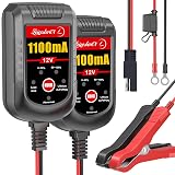 [2-Pack] Trickle Battery Charger 12V 1100mA Smart Car Battery Charger Battery Maintainer Float Charger for Motorcycle Lawn Mower Tractor Automotive ATV Lead Acid and Lithium Batteries