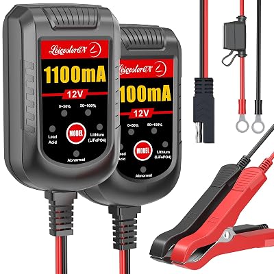 [2-Pack] Trickle Battery Charger 12V 1100mA Smart Car Battery Charger Battery Maintainer Float Charger for Motorcycle Lawn Mower Tractor Automotive ATV Lead Acid and Lithium Batteries