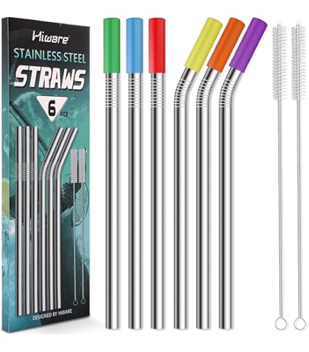 Pailles En Acier Inoxydable | Avec Embouts En Silicone Reutilisable 6 Pieces