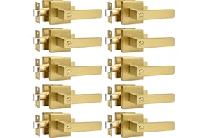 Probrico Gold Privacy Door Handle Lockset Heavy Duty Interior Door Lever for Bedroom Reversible Keyless Handleset Door Knob 10 Pack