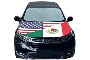 Tobethay American Mexico Friendship Hood Flag - 59x51 IN Car Hood Cover, Patriotic Car American Flag with 2 Pack Adjustable Triangular Fasteners
