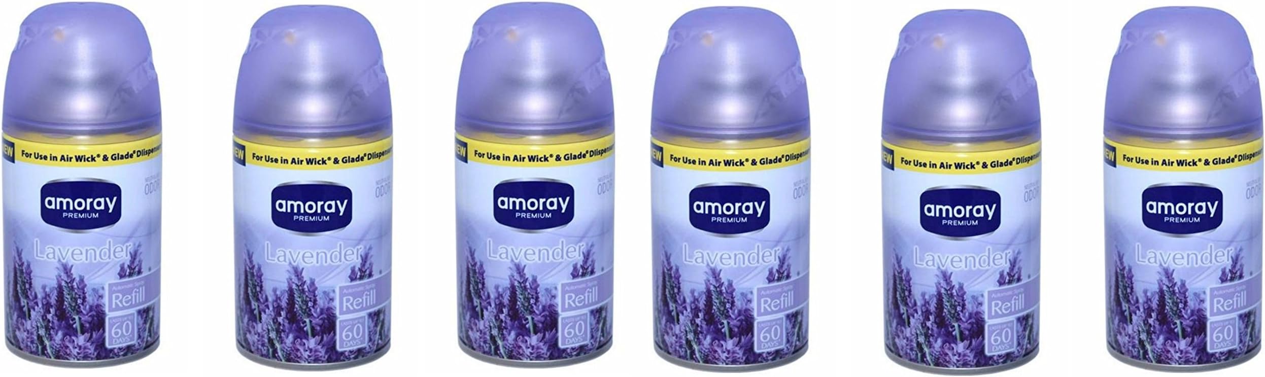 Amoray Premium Automatic Spray Refill Air Freshener For Use in Air Wick and Glad Dispensers, 5 Ounce, Lavender, 6 Count