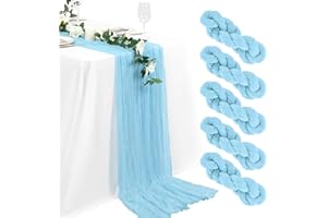 Lykoow 5 Packs Cheesecloth Table Runner Baby Blue, 35x120 inch Light Blue Rustic Gauze Boho Wedding Table Runner Decoration, Wedding Table Decor Table Cloth for Wedding Party Bridal Shower Table