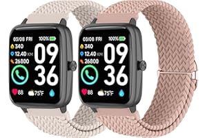SUNNYSON 2 Pack Braided Elastic Bands for IDW13,IDW16,IDW19 Smartwatch, 22mm Soft Nylon Straps for Fitpolo IDW13/Woneligo W13/FITVII HM57, TOOBUR/ENOMIR/MILOUZ/Gydom/Faweio/Amzhero/Tensky IDW19 Watch Women Men