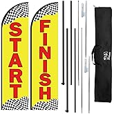 Start Finish Line Banner with Feather Flag Pole Kit for Races Marathons Special Events, 8 ft Advertising Flag 12 ft Flagpole with Ground Spike Packed in Travel Bag