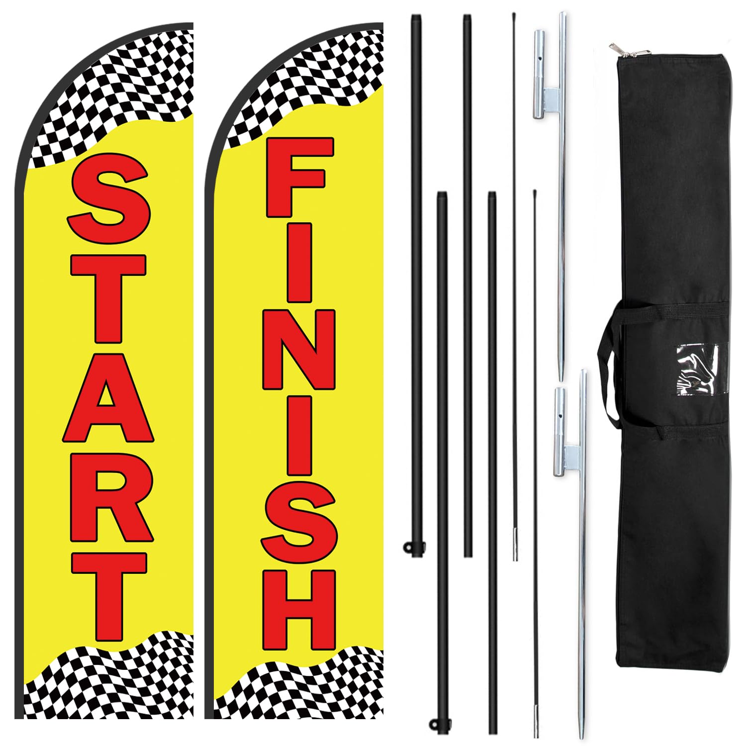 Photo 1 of Start Finish Line Banner with Feather Flag Pole Kit for Races Marathons Special Events, 8 ft Advertising Flag 12 ft Flagpole with Ground Spike Packed in Travel Bag